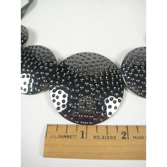 Joan Rivers Gun Metal Gray Bib Chain Necklace 18 Inch Cluster Hammered Statement - Picture 3 of 16